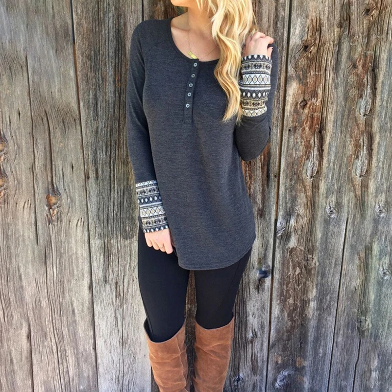 Мода Boho Для женщин Топы корректирующие футболка дамы с длинным рукавом