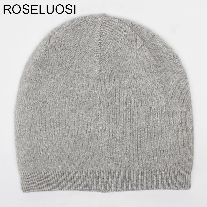 

ROSELUOSI Autumn Winter Beanies Hats For Women Men's Solid Color Cashmere Skullies Thick Warm Double Layer Wool Knitted Hat