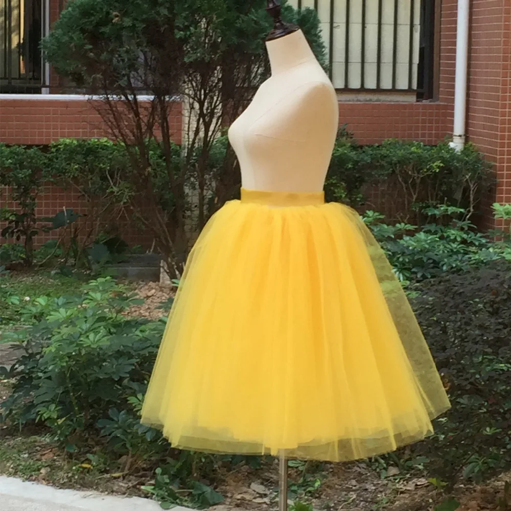 Женская фатиновая юбка пачка 6 слойная желтая сетчатая с боковой невидимой