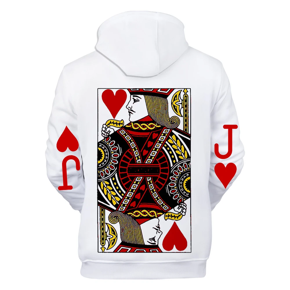 Poker 3D Jack queen King мужские/женские толстовки с капюшоном Kpop Off разноцветные белые
