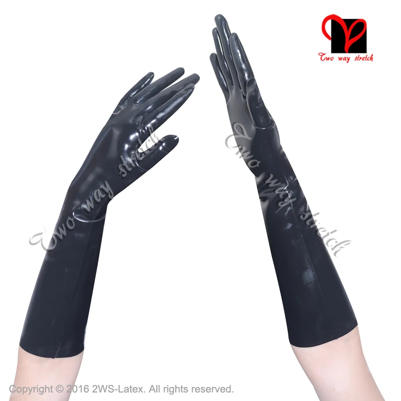 Длинные латексные перчатки Gummi Opera черные резиновые длиной до колена с пятью