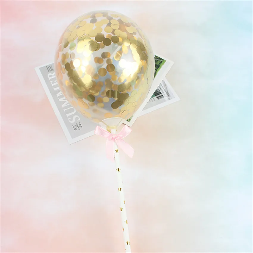 Round Gold 1pcs 1 шт. 5 дюймов воздушный шар "Конфетти" торт Топпер украшение с соломенной лентой стол детский душ один день рождения Свадьба шар Топпер - Цвет: Round Gold 1pcs