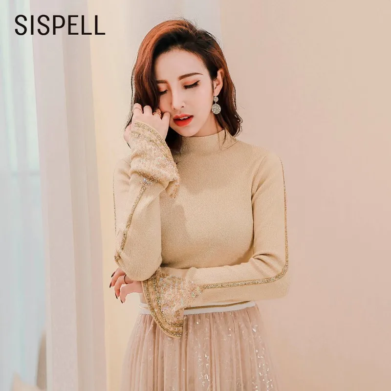 Sispell Side Striped Для женщин футболка блестками Flare рукавом Elegent Футболки для Обувь