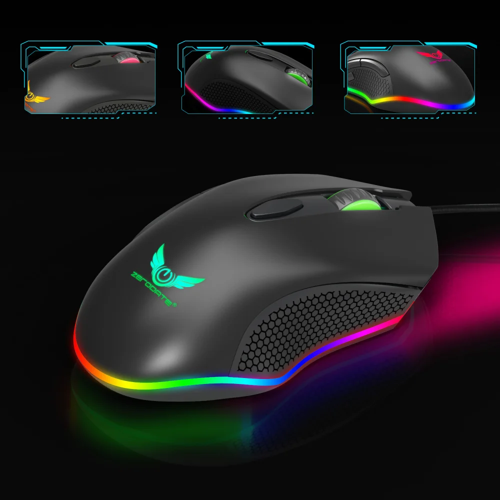 ZERODATE программируемая игровая мышь 4800 dpi 6 кнопок RGB с подсветкой USB оптическая мышь для геймера для ПК ноутбука