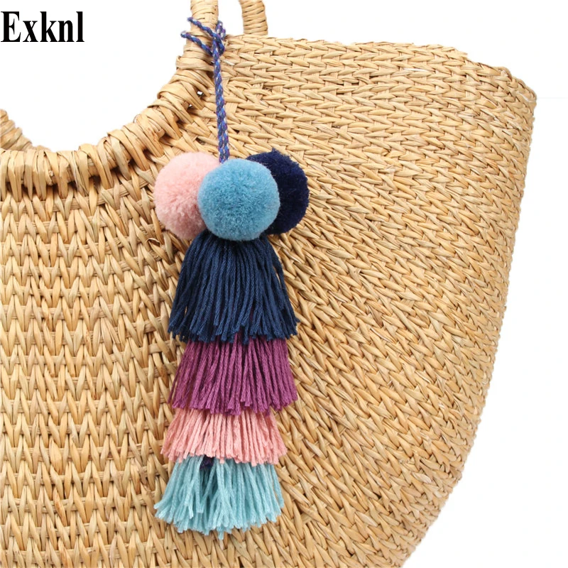 

Exknl Tassel Keychain Keyrings Bag Charms Jewelry Big Key Chain Key Holder Boho Handmade Pom Pom Vintage Fashion Accessories