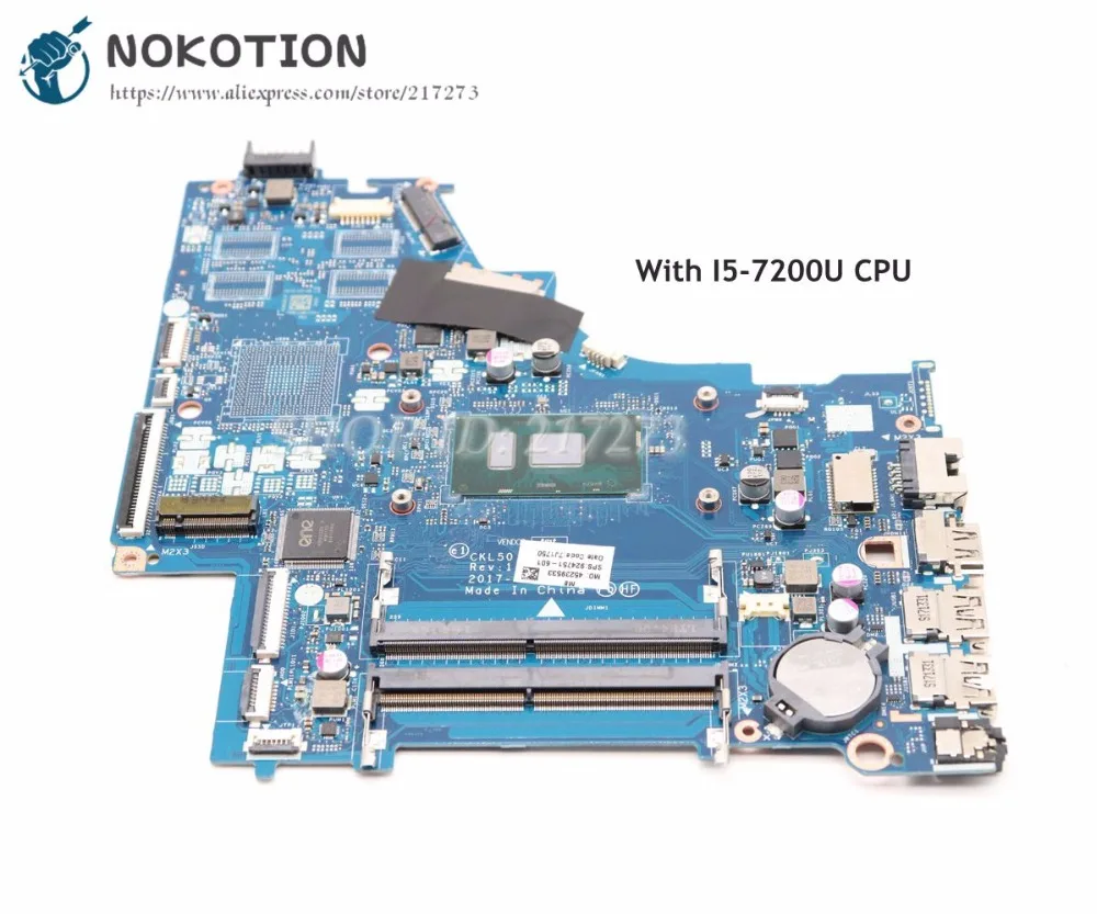 NOKOTION 924751 601 001 CKL50 LA E801P материнская плата для HP Pavilion 15 BS ноутбука SR342 I5 7200U CPU UMA