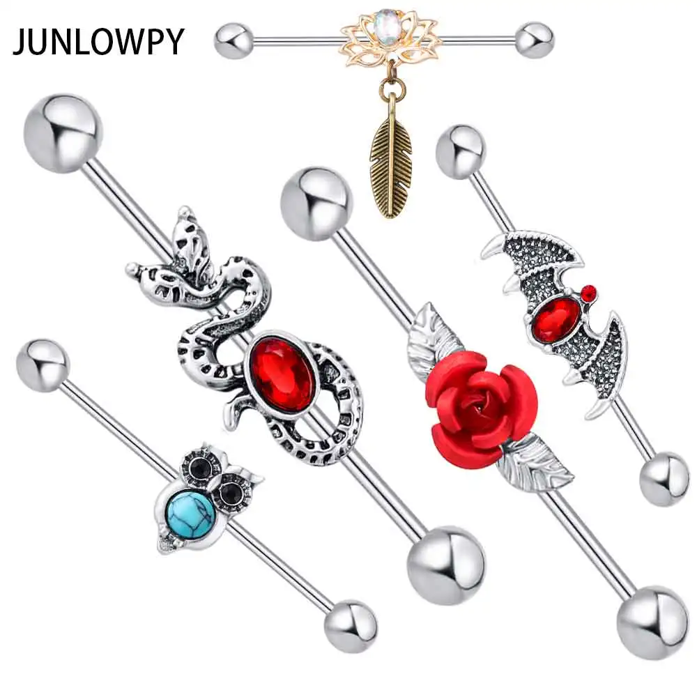 JUNLOWPY 2 шт. 14 г винтажная змея летучая мышь промышленный Пирсинг Штанга гвоздик