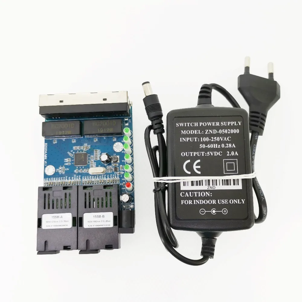 Коммутатор Ethernet Fast Erhetnet 6 шт. 2F4E 10/100 м 2 волоконных порта SC 25 км 4 UTP RJ45 волоконно
