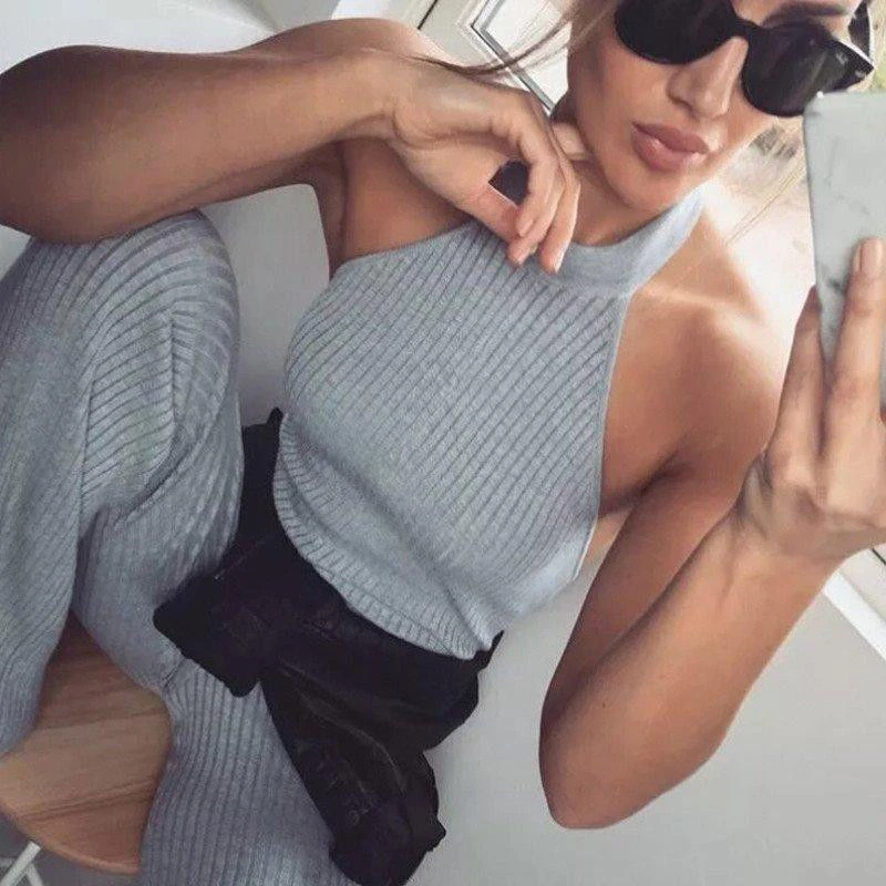 Женский комбинезон с лямкой на шее сексуальный Облегающий без рукавов Клубная