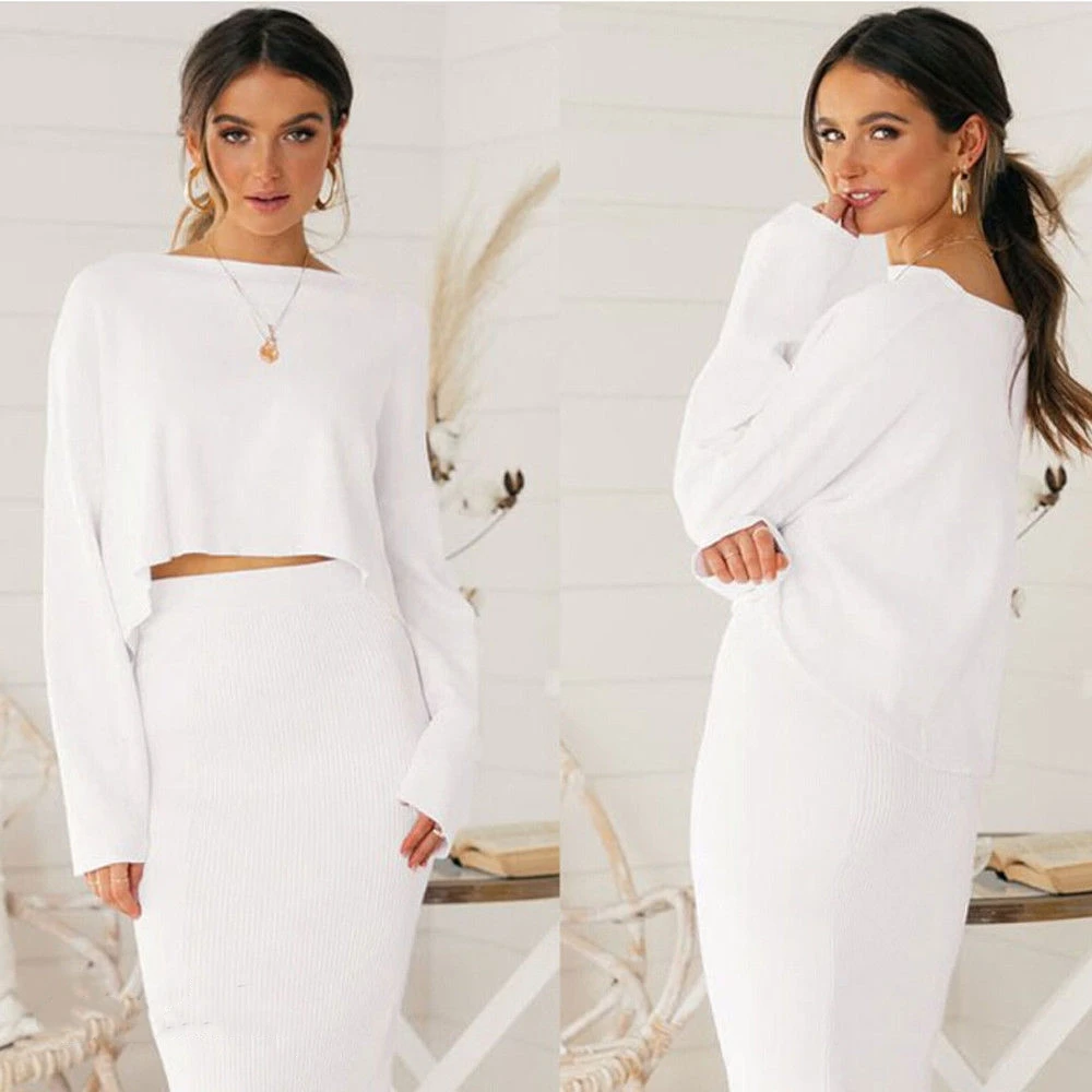 Модные женские комплекты с длинным рукавом и круглым вырезом свободные топы