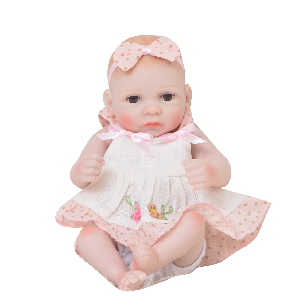 Ручная работа 11 дюймов Peanut Baby Toy полный силиконовый винил Принцесса Мини Reborn девушка кукла одежда розовое платье для детей подарки на день рождения