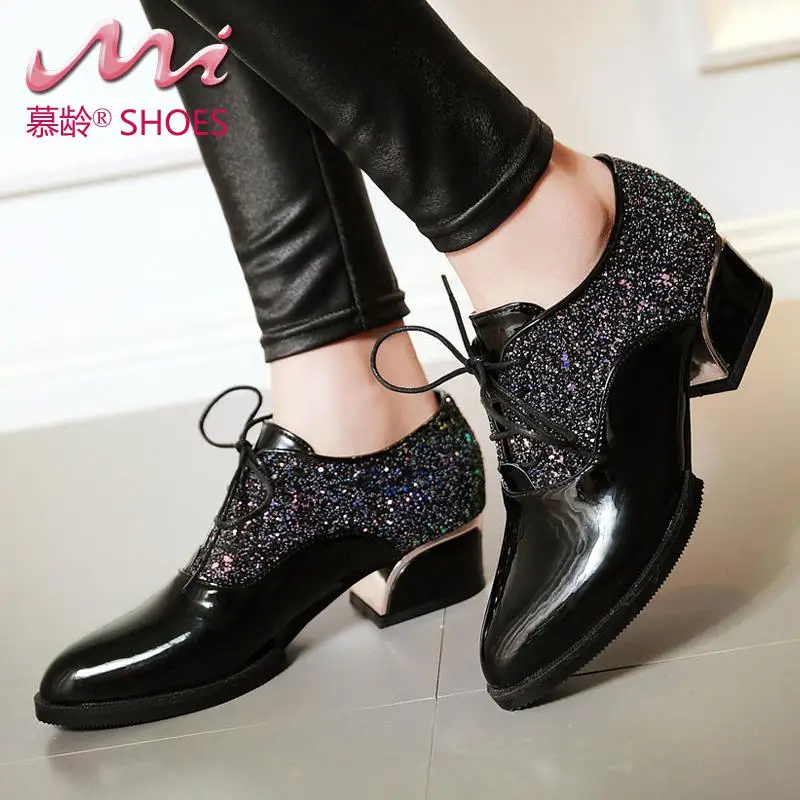 Основные Модные Побрякушки Оксфорд Обувь Женщина Квадратный Каблук