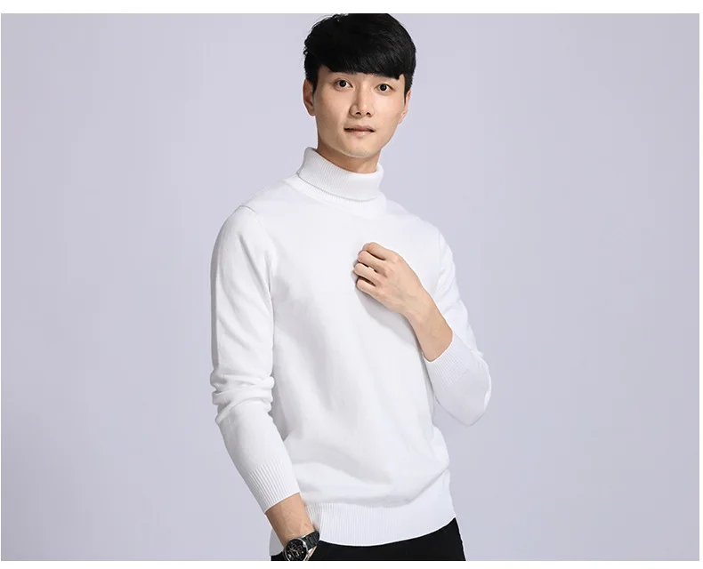 Cotton sweater men's winter turtleneck Long sleeve sweater Thicken Solid color sweater cotton slim bottoming shirt 033