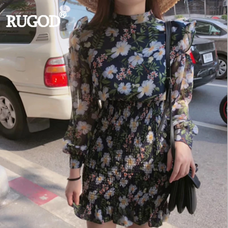 Новинка 2019 весеннее женское платье RUGOD винтажное с высоким воротом и оборками