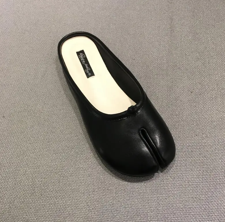 slippers Cowleather Trotters toe туфли без каблуков мюли женские летние лоферы в ретро-стиле японский ниндзя клип носком Дамы flipflops дизайнерские тапочки слайды - Цвет: slippers