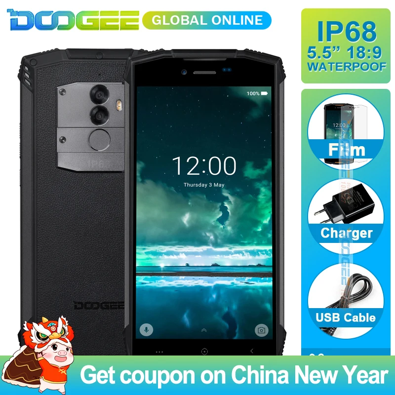 DOOGEE S55 5.5 inch 18:9 IP68 waterproof Smartphone MTK6750T 5500mAh 4GB 64GB 13.0 MP Mobile phone Android 8.0 BAK battery