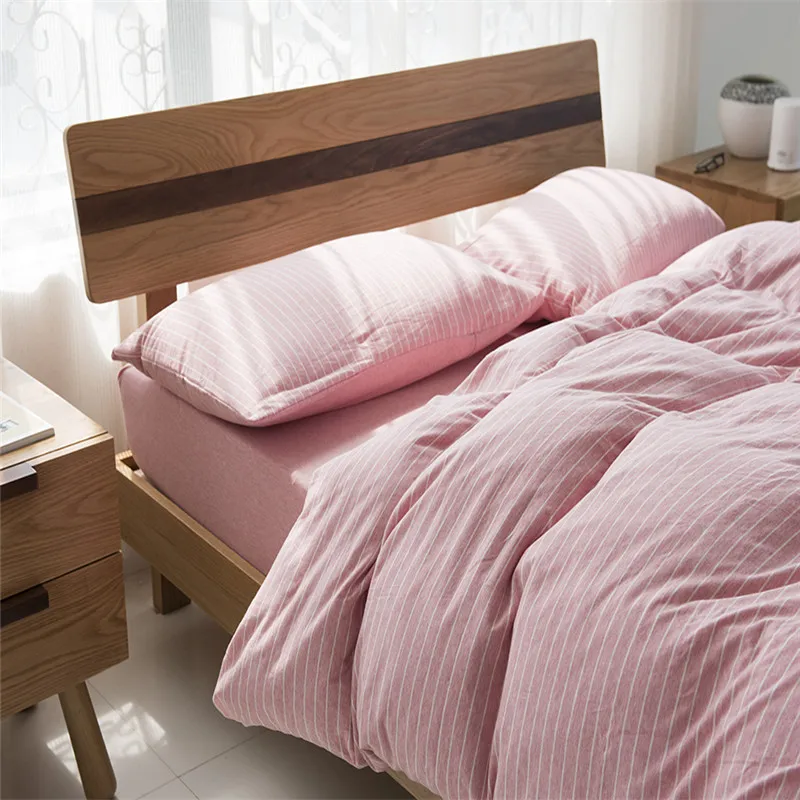 Girl Style Pink Stripe Pattern 3/4pcs Sheet Pillowcase And Duvet Cover Sets 100% Cotton Bedlinen Queen King Size Bedding Set | Дом и сад