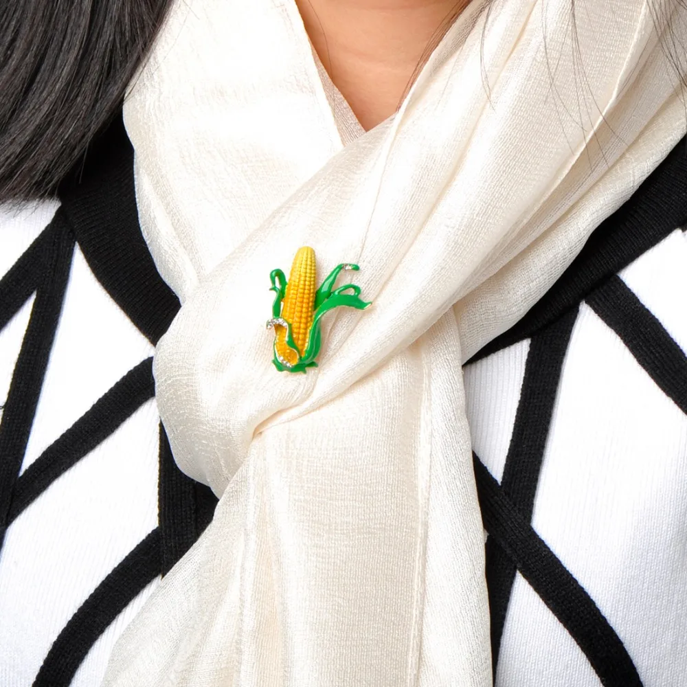 Каваи кукуруза брошь корсаж Золотой цвет эмаль платье с шарфом костюм нагрудные