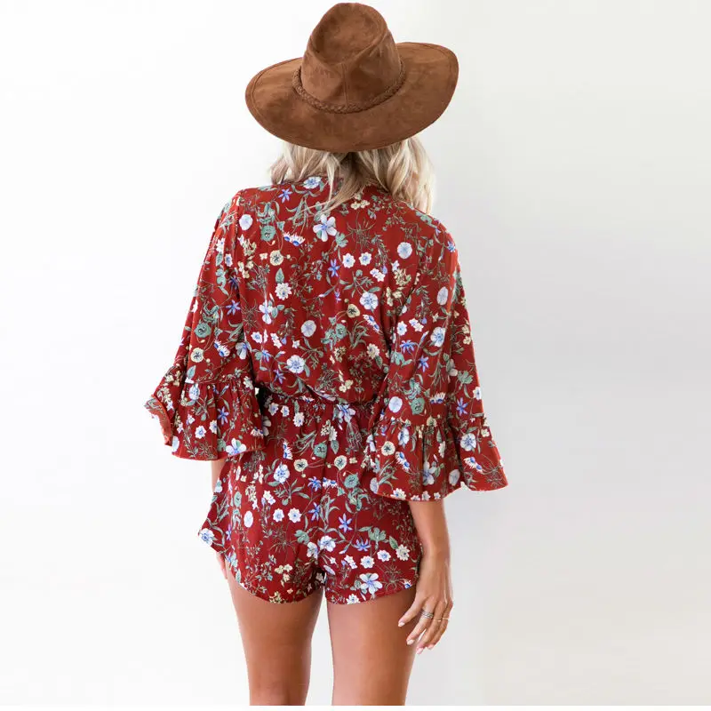 Как ромашка Boho Цветочный принт оборками Комбинезоны Для женщин Лето 2017 г.