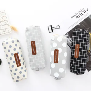 1 шт. простой тканевый круглый клетчатый чехол для карандашей, органайзер для хранения, пенал-сумочка, чехол для карандашей, школьные принадлежности, канцелярские принадлежности