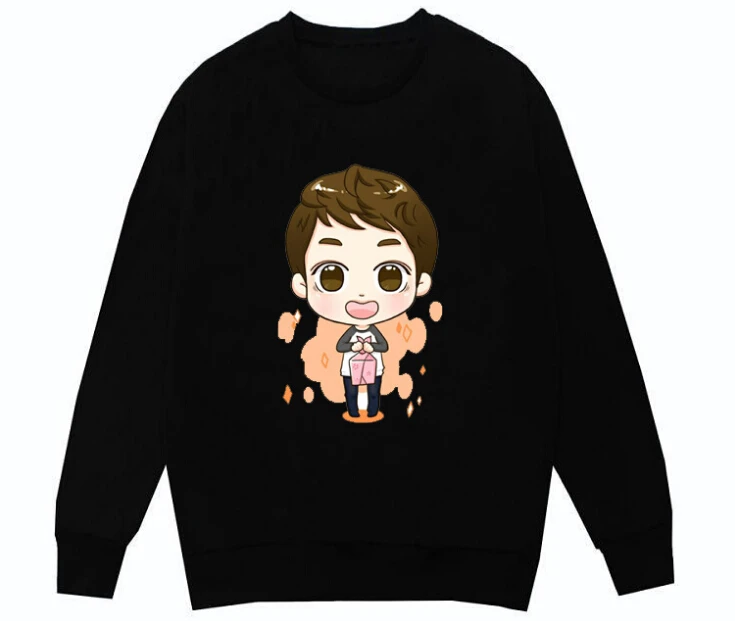 Kpop exo d. o sehun Милая Черная Толстовка с рисунком из мультфильма модные толстовки