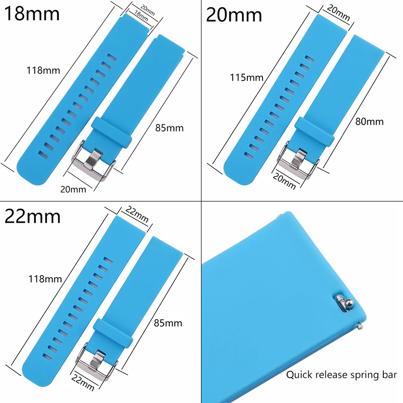 HENGRC 5 Colors Silicone Rubber Watchband 18mm 20mm 22mm Women Men Watch Band Strap Waterproof Sports Watch Belt Polished Buckle