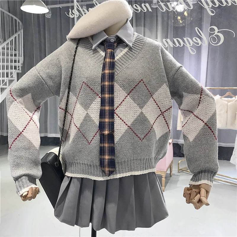 ALPHALMODA Свободная кофта в шотландскую клетку + нижняя рубашка галстук