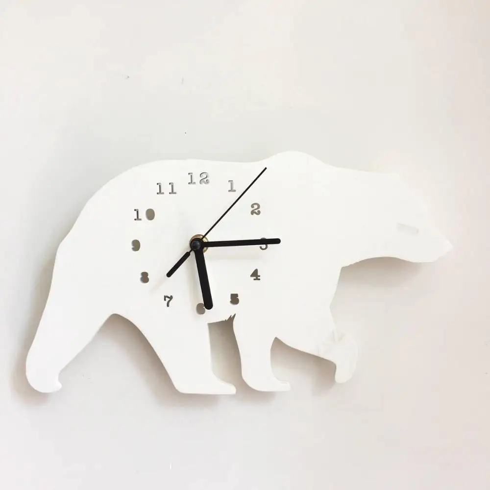 white bear Белый медведь Детские силуэт детские настенные часы монохромный детский серый и белый детский Декор монохромный детская комната подарок для мальчика - Color: white bear