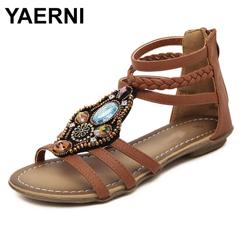 YAERNI 2019 шику бисером Босоножки с Т образным ремешком вьетнамки на ремешке летние