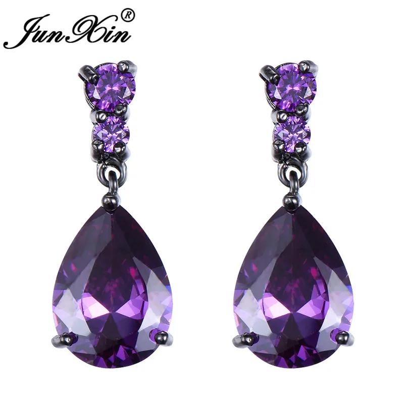Purple Drop Earrings JUNXIN оливковый зеленый/фиолетовый/белый Капли слез из камня Висячие серьги для женщин черное золото заполненные капли воды циркон камень серьги - Окраска металла: Purple Drop Earrings