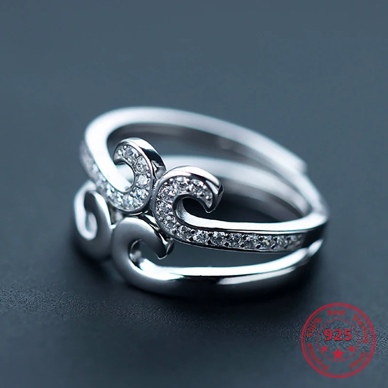 

925 Sterling Silver Simple Trendy Zircon Hoops Rings Lover Jewelry for Women Men