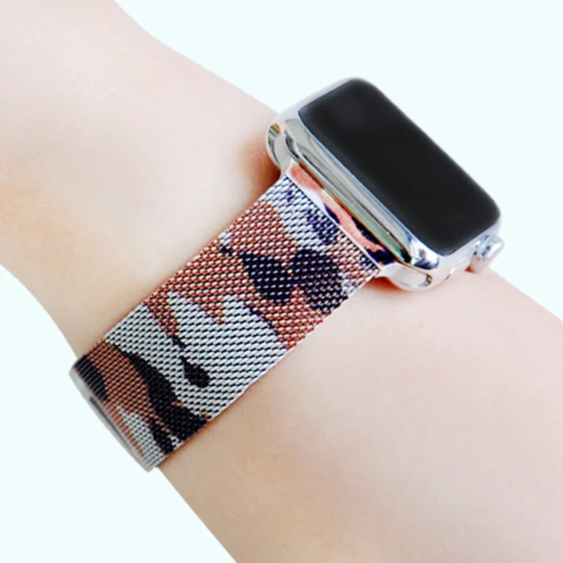 Миланская петля, черный, красный дизайн, для Apple Watch, 42 мм, полосы серии 3, металлическая лента, бразильский ремешок, 40 мм, 44 мм, для Iwatch 4