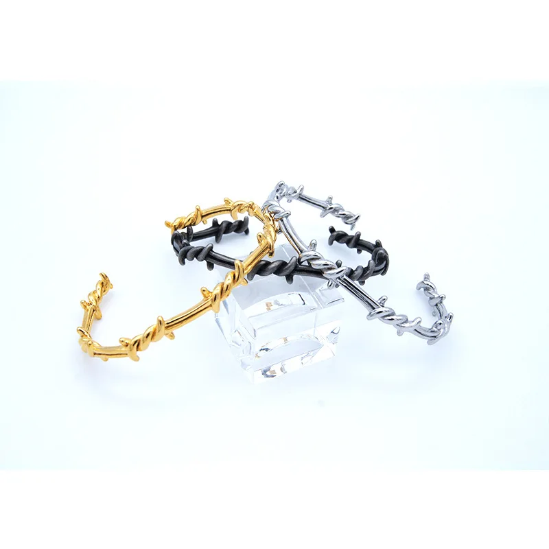 Женский/мужской открытый Браслет манжета твист шипы проволока Pulsera титановая