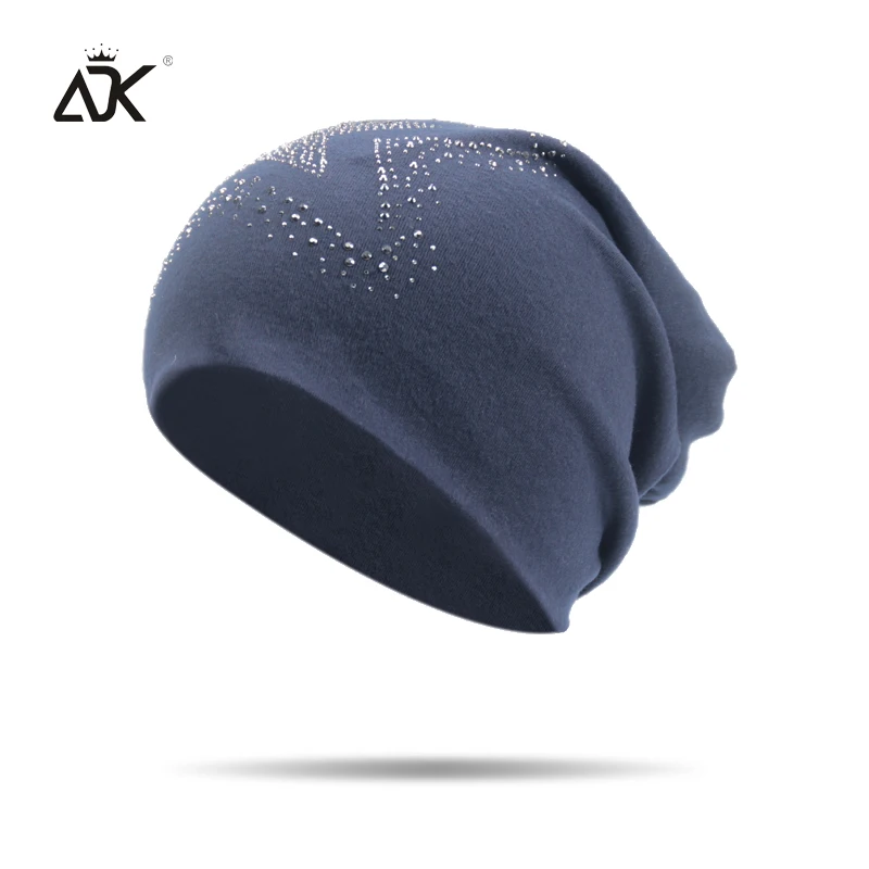 Хлопчатобумажная женская вязаная шапка Skullies Beanies со стразами и пентаграммой