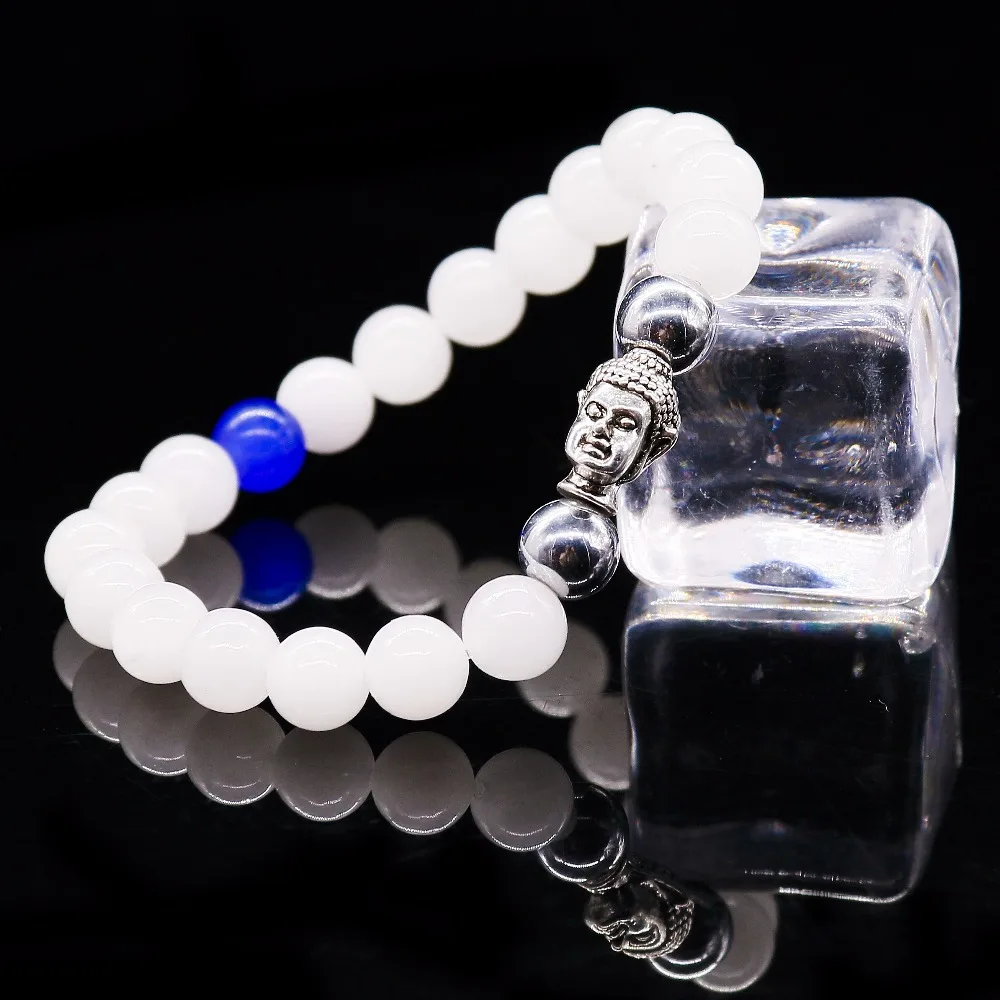 8 мм круглый браслет Будда из бисера голова натуральный с халцедоном камень