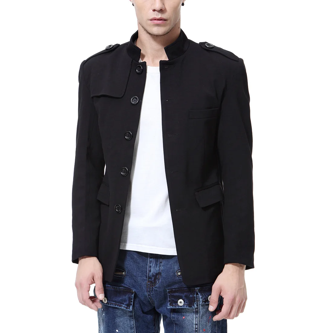 

New Chinese style Business Men Blazer Dropshipping Casual Stand Collar fashionJacket Male clothes Slim Fit Mens coat Size S-2XL