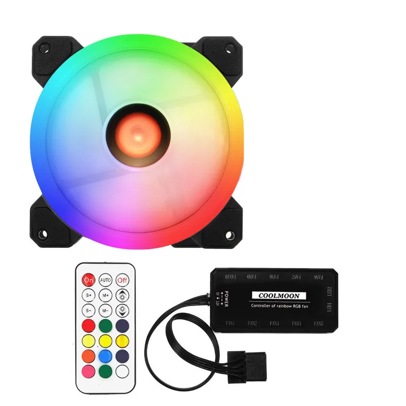 Kit 1 RGB чехол вентилятор 12 см настольный компьютер шасси вентилятор водяного Охлаждения Красочные Аврора Eclipse тихий вентилятор - Цвет: Kit 1