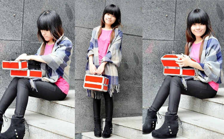 

24cm*17cm*18cm Fashion 3 Layers Beauty Case For Cosmetics,Make Up Organizer,Jewelry Storage Box 5 Colors,estuches cosmeticos