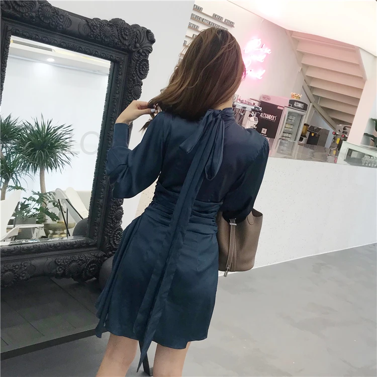 WHITNEY WANG 2018 осеннее модное уличное сексуальное открытое платье с рюшами и поясом