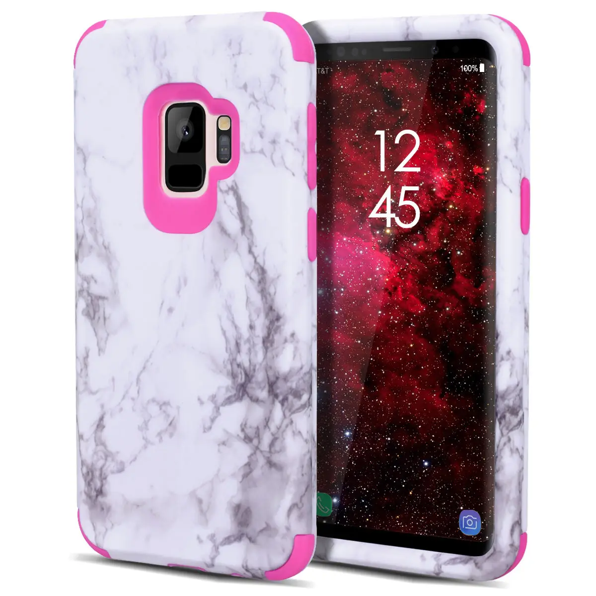 pink marble Роскошный 3 в 1 жесткий чехол для samsung Galaxy S9 Plus чехол для samsung Note 8 9 чехол s Чехол под мрамор силиконовый бампер противоударный для девочек - Цвет: pink marble