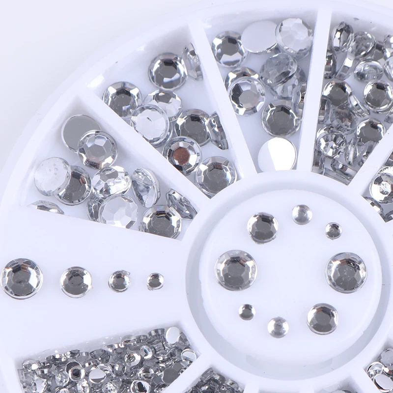 400Pcs Nail Art Stud Silver Round Rhinestoned Acrylic UV Gel 1.2mm 2mm 3mm 4mm 5mm 6mm 3D Decorations in Wheel | Красота и здоровье