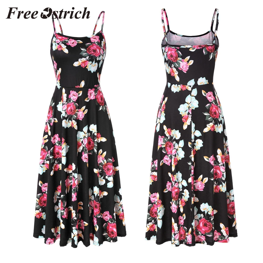 Женское платье без рукавов с регулируемыми лямками Free Ostrich летнее расклешенное