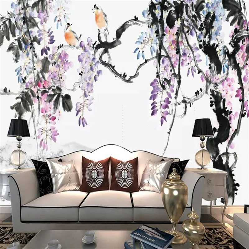 Wellyu новые китайские чернила wisteria пейзаж ТВ фон большое настенное панель на заказ