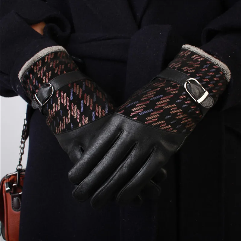 

Women's Sheepskin Gloves Autumn Winter New Printing Lady's Metal Button Mittens Warm Plus Velvet Thicken Female Hand Muff H3204