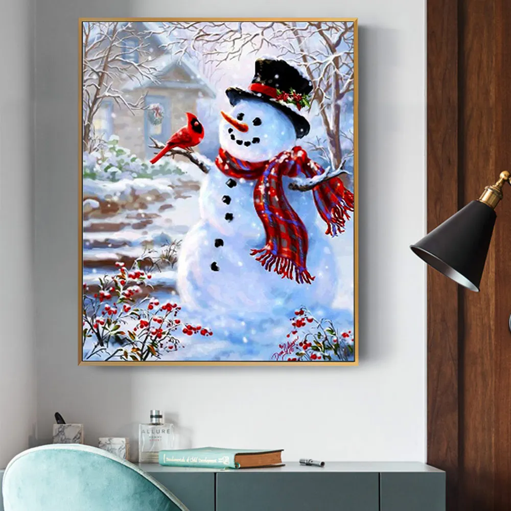 Бриллиантовая живопись пейзаж со снегом Snowman мультяшная круглая полноразмерная