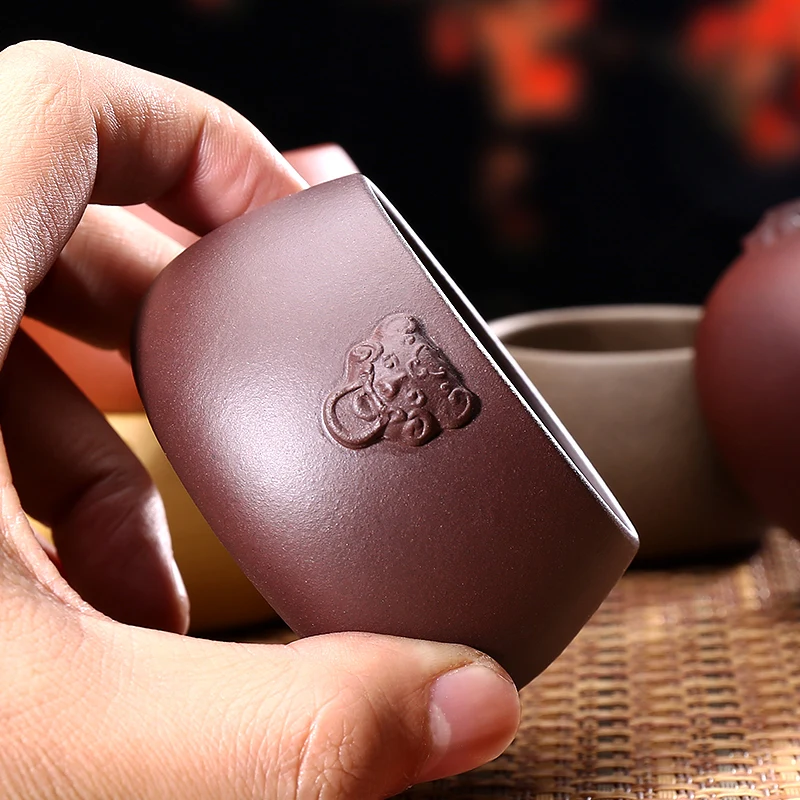 110 куб. См. аутентичная чайная чашка из исинской фиолетовой глины рельефная