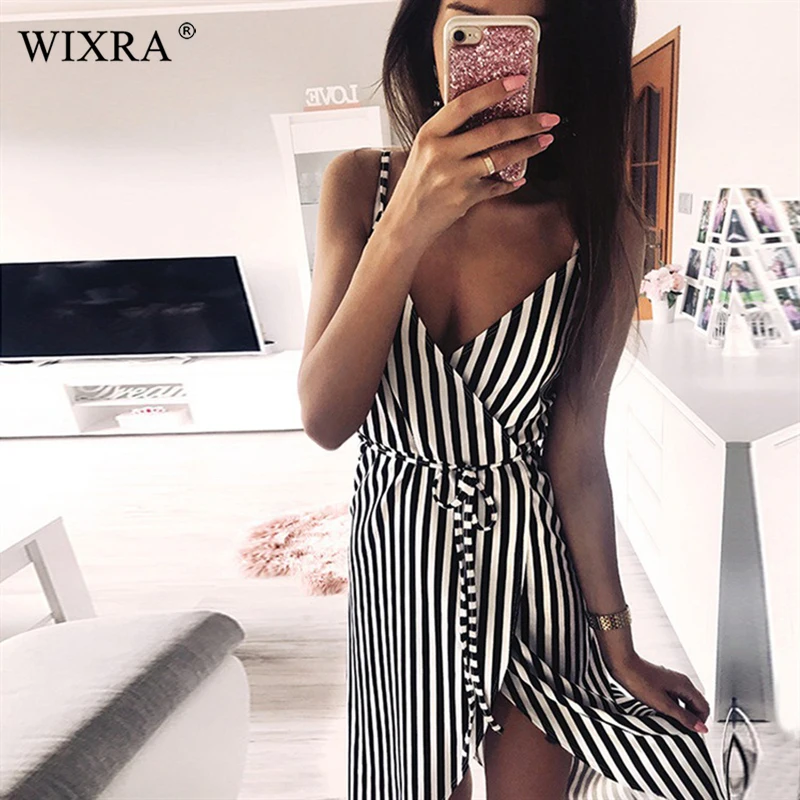 Женское мини-платье в полоску Wixra летнее короткое платье без рукавов на бретелях