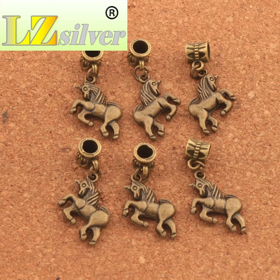 

Running Unicorn Big Hole Beads 19.5x34.5mm 80PCS zinc alloy Bronze Dangle Fit European Bracelets Jewelry DIY B094