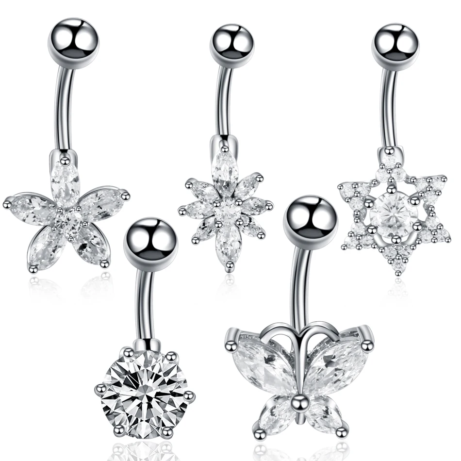 

316l Surgical Steel Crystal Zircon Butterfly Star Round Shape Belly Button Rings Navel Piercing For Unisex Jewelry 14g