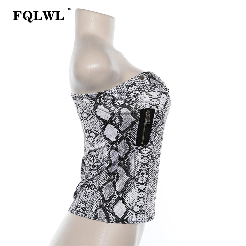 Женский укороченный топ с принтом змеиной кожи FQLWL без бретелек открытой спиной